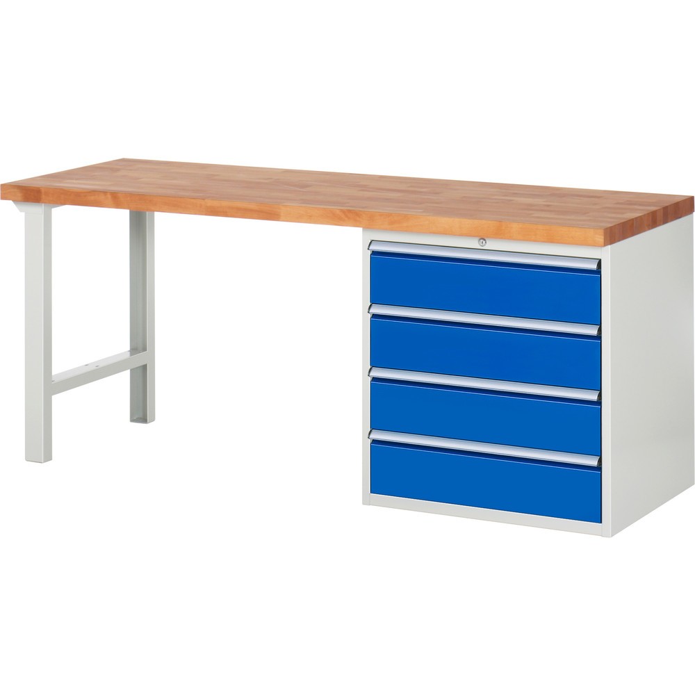 Číslo obrázku produktu 1: Pracovní stůl RAU řada 7000, 1 kontejner, VxŠxH 890 x 2000 x 700 mm, 4x zásuvka s výsuvem 100 % 4 x 180 mm, nosnost zásuvky 100 kg