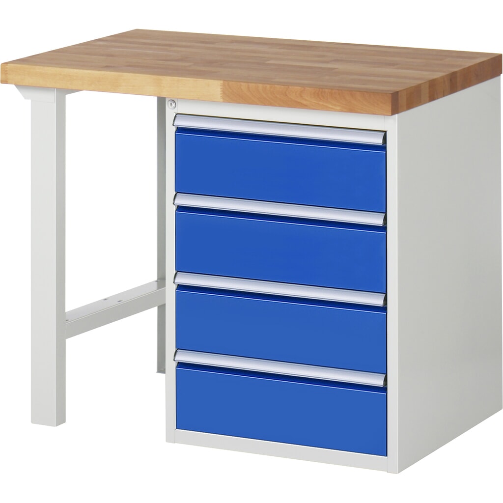 Pracovní stůl RAU, řada 7000, V׊×H 890 × 1000 × 700 mm, 1 spodní kontejner vpravo, 4 zásuvky Obrázek produktu: Pracovní stůl RAU, řada 7000, V׊×H 890 × 1000 × 700 mm, 1 spodní kontejner vpravo, 4 zásuvky