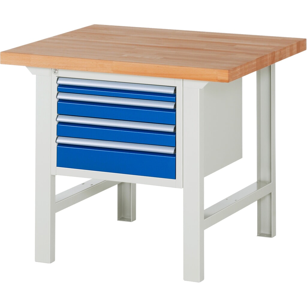 Obrázek produktu: Pracovní stůl RAU řada 7000, 1 kontejner, VxŠxH 840 x 1000 x 900 mm, 4x zásuvka s výsuvem 90 %, 1 x 60, 2 x 90, 1 x 120 mm, nosnost zásuvky 100 kg
