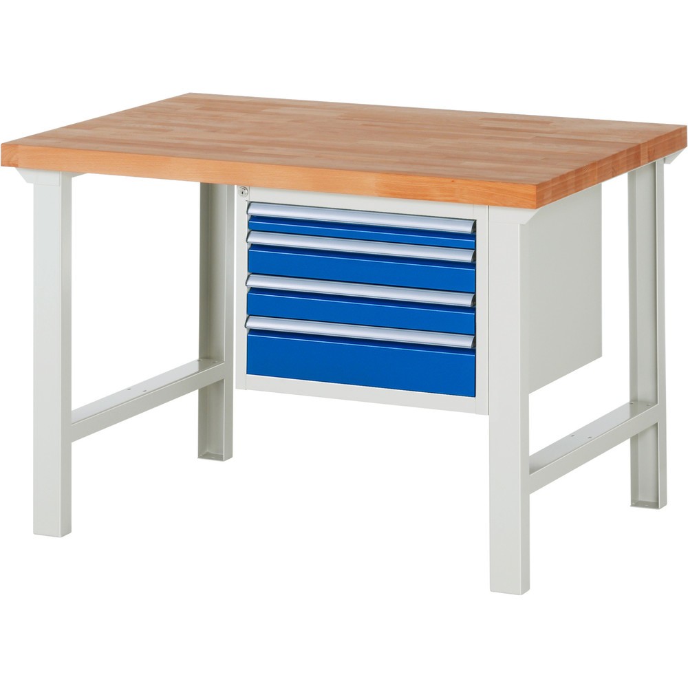 Číslo obrázku produktu 1: Pracovní stůl RAU řada 7000, 1 kontejner, VxŠxH 840 x 1250 x 900 mm, 4x zásuvka s výsuvem 100 %, 1 x 60, 2 x 90, 1 x 120 mm, nosnost zásuvky 100 kg