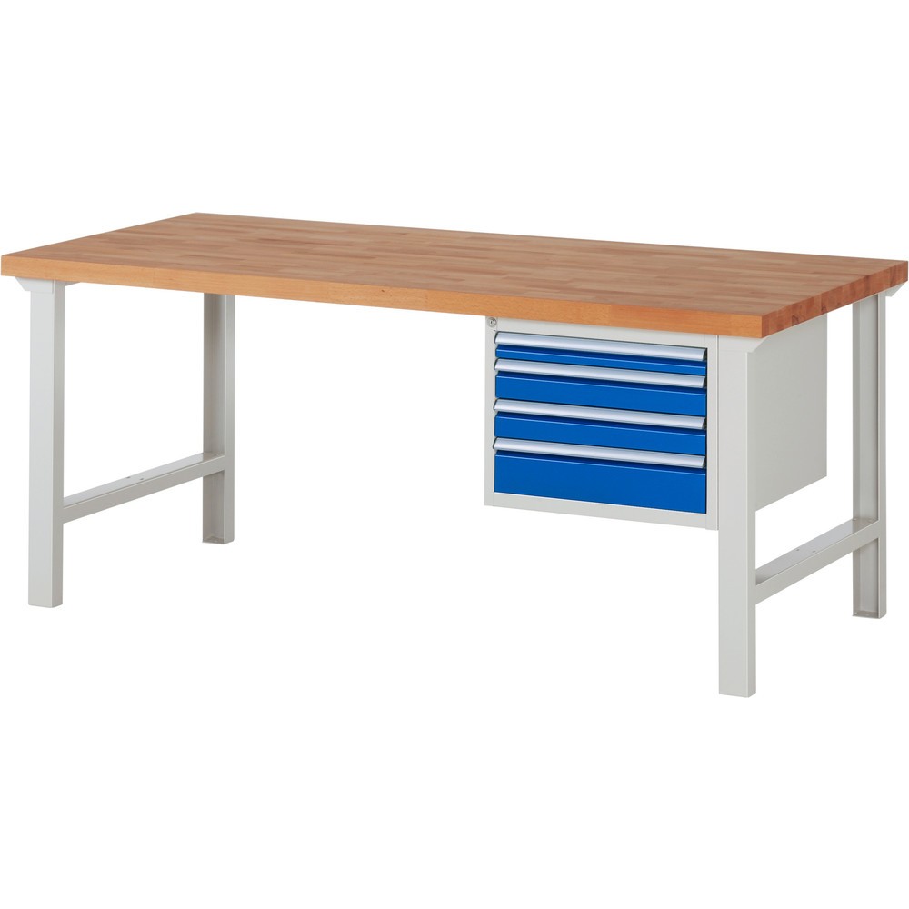 Číslo obrázku produktu 1: Pracovní stůl RAU řada 7000, 1 kontejner, VxŠxH 840 x 2000 x 900 mm, 4x zásuvka s výsuvem 100 %, 1 x 60, 2 x 90, 1 x 120 mm, nosnost zásuvky 100 kg