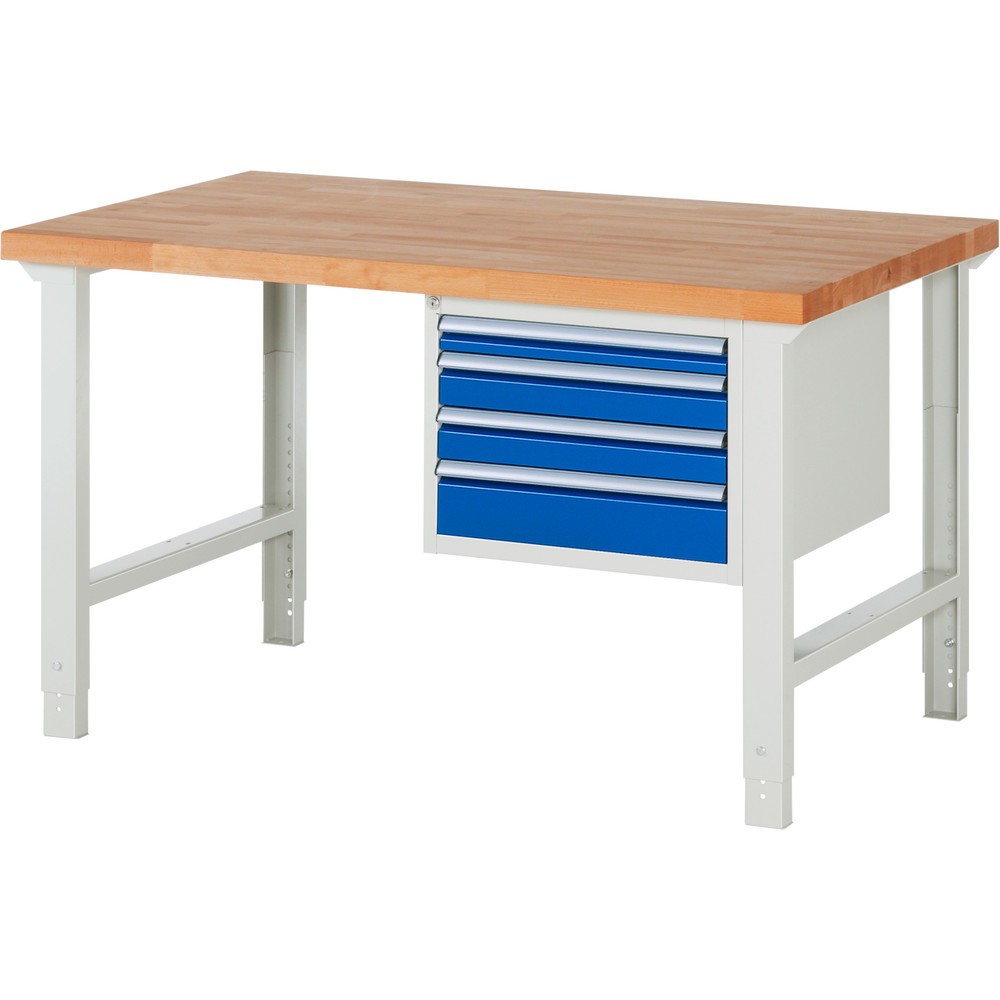 Číslo obrázku produktu 1: Pracovní stůl RAU řada 7000, 1 kontejner, VxŠxH 790-1140 x 1500 x 900 mm, 4x zásuvka s výsuvem 90 %, 1 x 60, 2 x 90, 1 x 120 mm