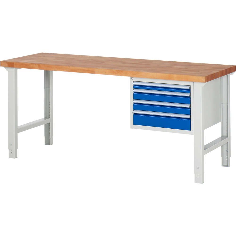 Číslo obrázku produktu 1: Pracovní stůl RAU řada 7000, 1 kontejner, VxŠxH 790-1140 x 2000 x 700 mm, 4x zásuvka s výsuvem 90 %, 1 x 60, 2 x 90, 1 x 120 mm