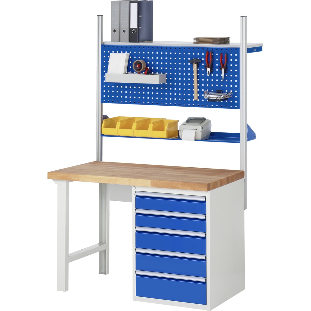 Číslo obrázku produktu 7: Pracovní stůl RAU řada 7000, 1 kontejner, VxŠxH 840 x 1250 x 700 mm, 5x zásuvka s výsuvem 100 %, 1 x 60, 1 x 90, 2 x 150, 1 x 270 mm, nosnost zásuvky 100 kg