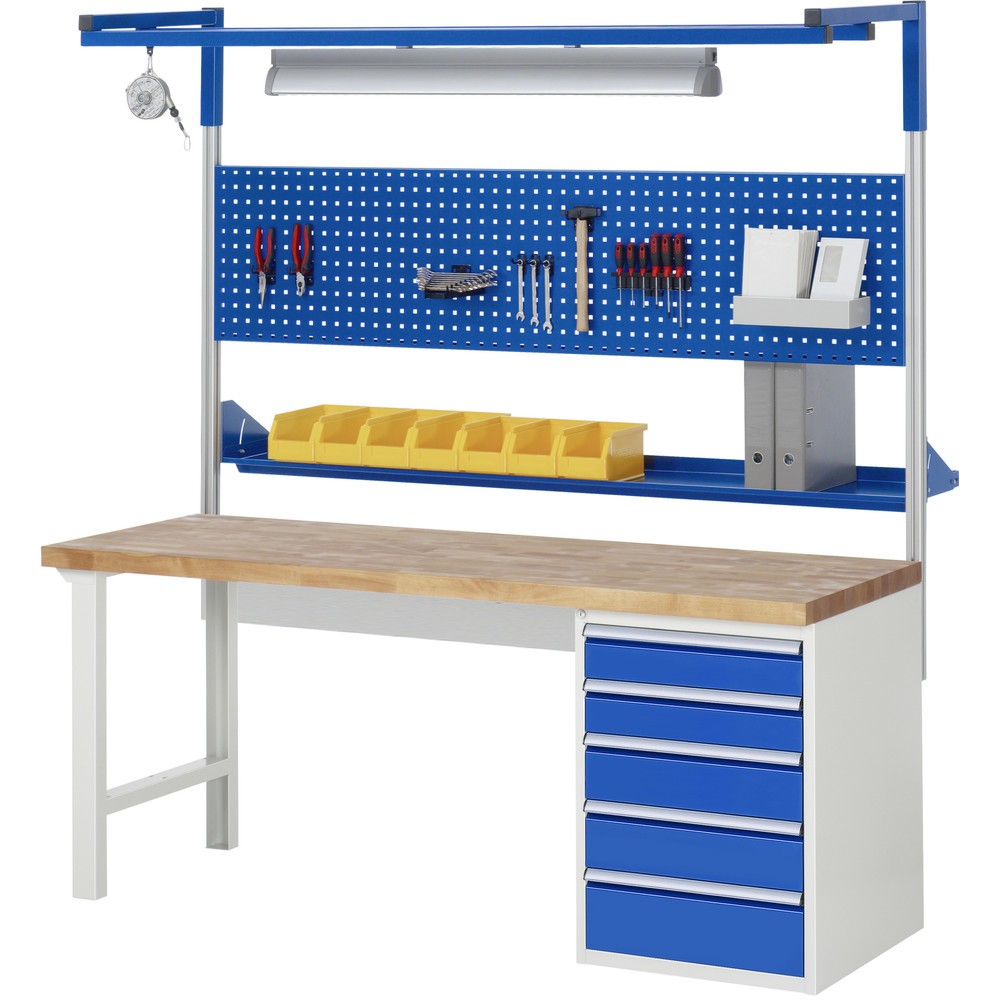 Číslo obrázku produktu 6: Pracovní stůl RAU řada 7000, 1 kontejner, VxŠxH 890 x 2000 x 700 mm, 6x zásuvka s výsuvem 90 % 6 x 120 mm, nosnost zásuvky 100 kg