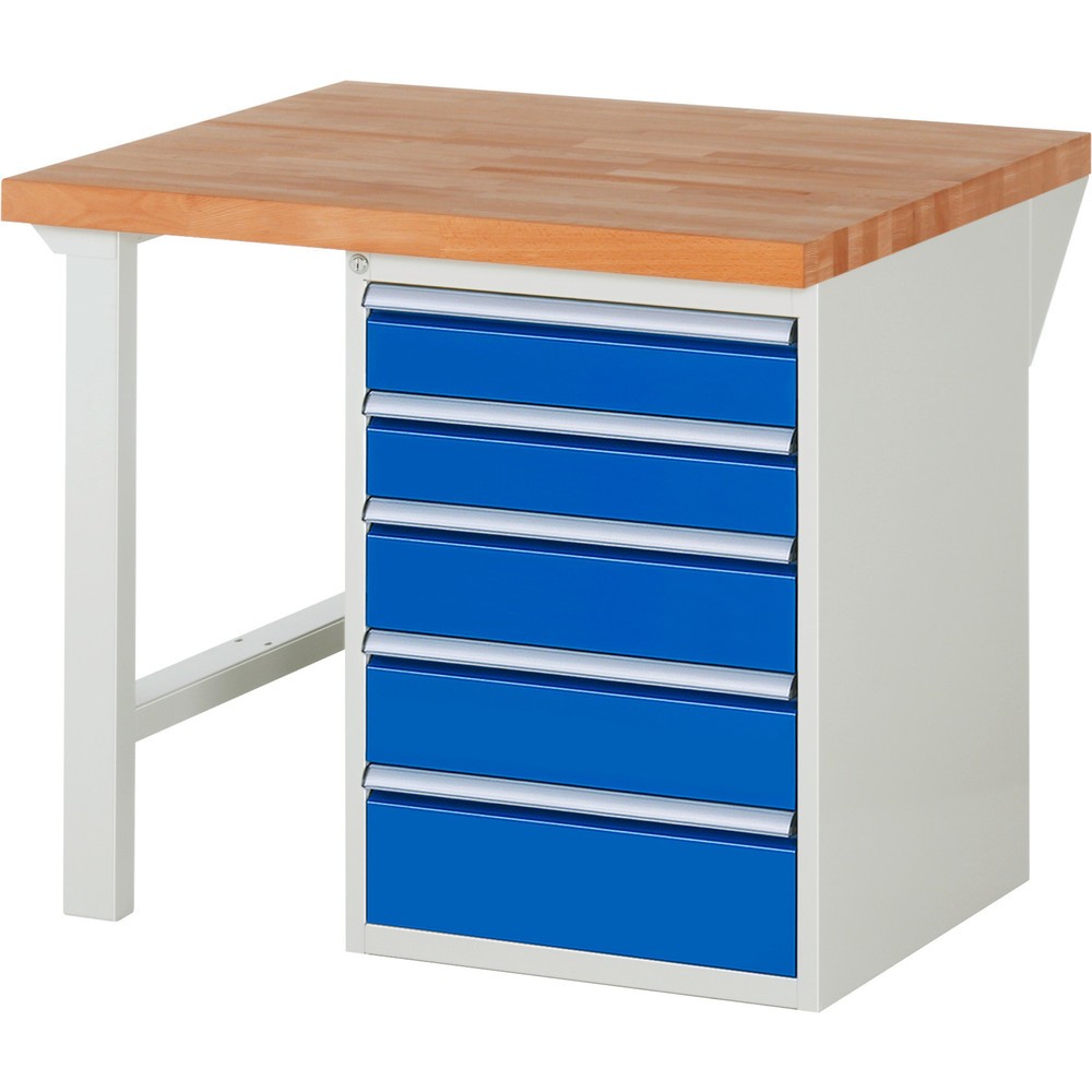 Obrázek produktu: Pracovní stůl RAU řada 7000, 1 kontejner, VxŠxH 890 x 1000 x 900 mm, 5x zásuvka s výsuvem 90 %, 2 x 120, 2 x 150, 1 x 180 mm, nosnost zásuvky 100 kg
