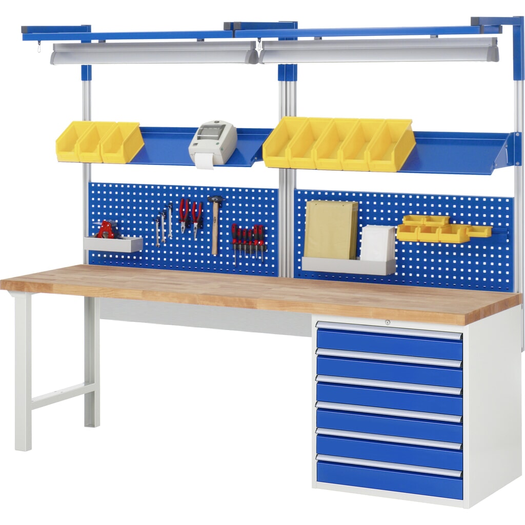 Číslo obrázku produktu 7: Pracovní stůl RAU řada 7000, 1 kontejner, VxŠxH 890 x 2500 x 700 mm, 4x zásuvka s výsuvem 100 % 4 x 180 mm, nosnost zásuvky 100 kg