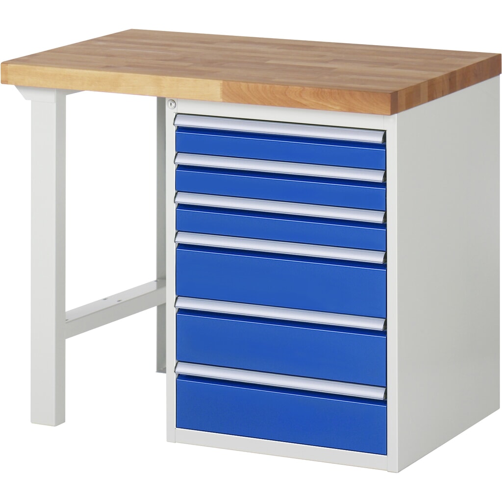 Pracovní stůl RAU, řada 7000, V׊×H 890 × 1000 × 700 mm, 1 spodní kontejner vpravo, 6 zásuvky Obrázek produktu: Pracovní stůl RAU, řada 7000, V׊×H 890 × 1000 × 700 mm, 1 spodní kontejner vpravo, 6 zásuvky