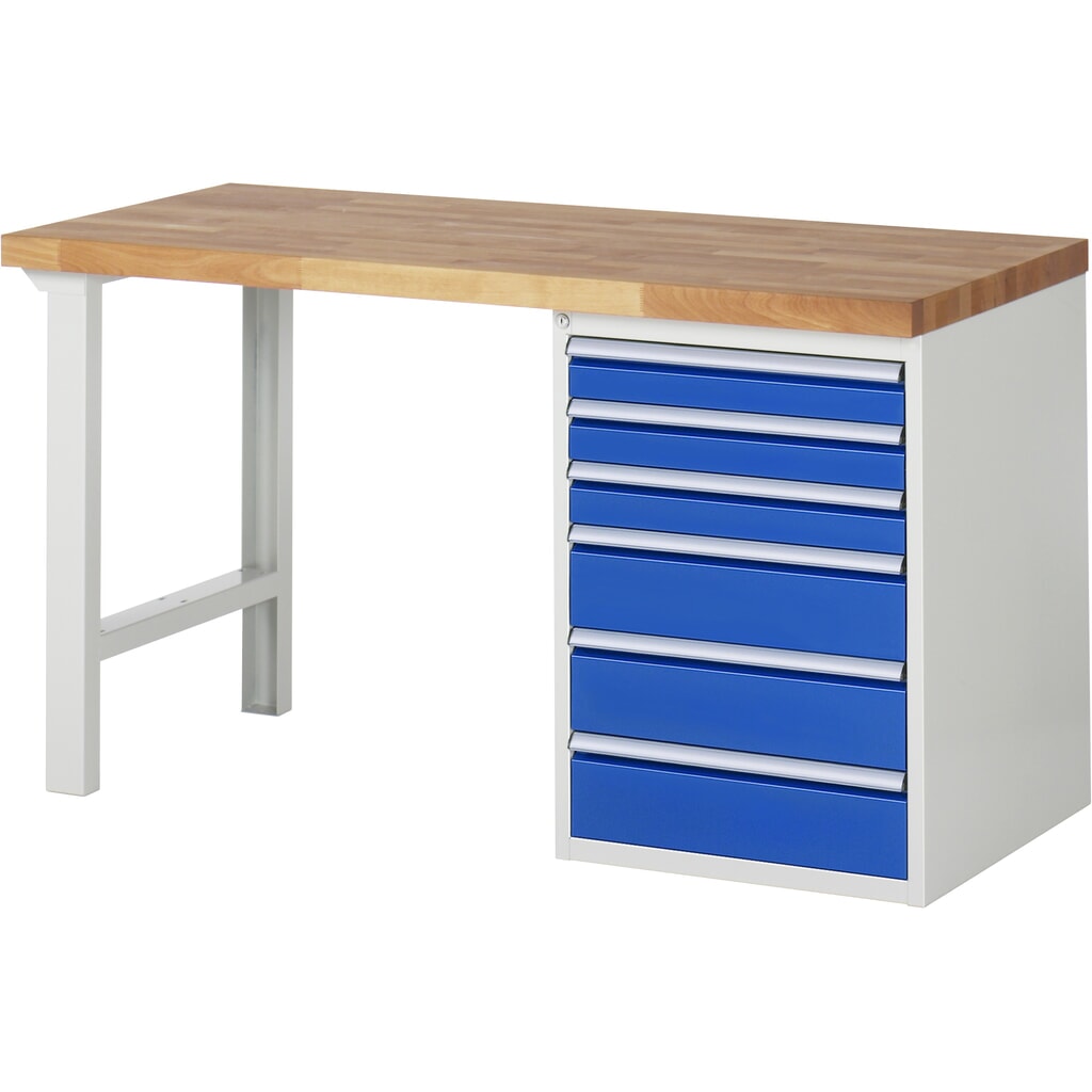Pracovní stůl RAU, řada 7000, V׊×H 890 × 1500 × 700 mm, 1 spodní kontejner vpravo, 6 zásuvek Obrázek produktu: Pracovní stůl RAU, řada 7000, V׊×H 890 × 1500 × 700 mm, 1 spodní kontejner vpravo, 6 zásuvek