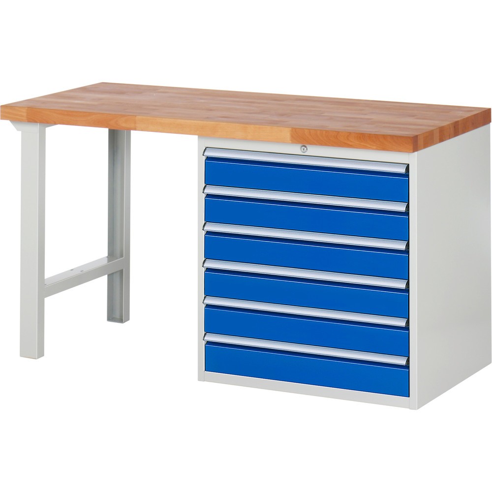 Obrázek produktu: Pracovní stůl RAU řada 7000, 1 kontejner, VxŠxH 840 x 1500 x 700 mm, 6x zásuvka s výsuvem 100 % 6 x 120 mm, nosnost zásuvky 100 kg