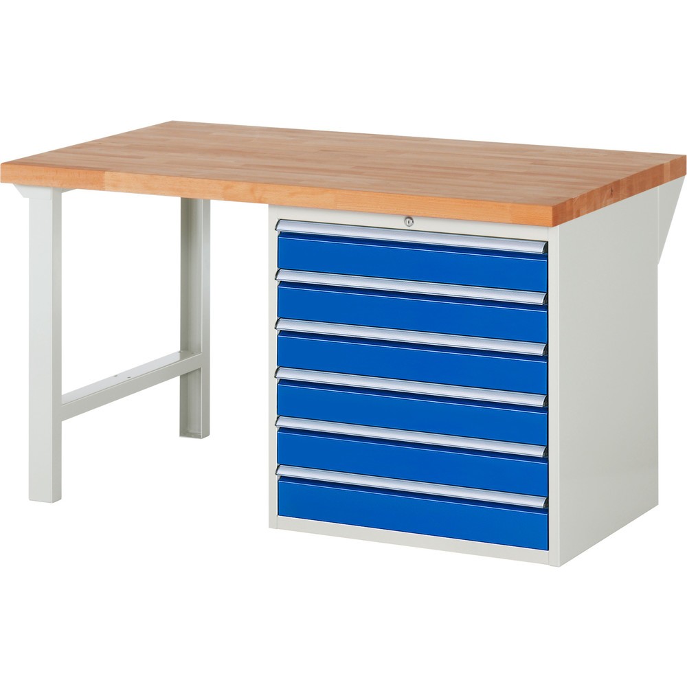 Obrázek produktu: Pracovní stůl RAU řada 7000, 1 kontejner, VxŠxH 890 x 1500 x 900 mm, 6x zásuvka s výsuvem 100 % 6 x 120 mm, nosnost zásuvky 100 kg