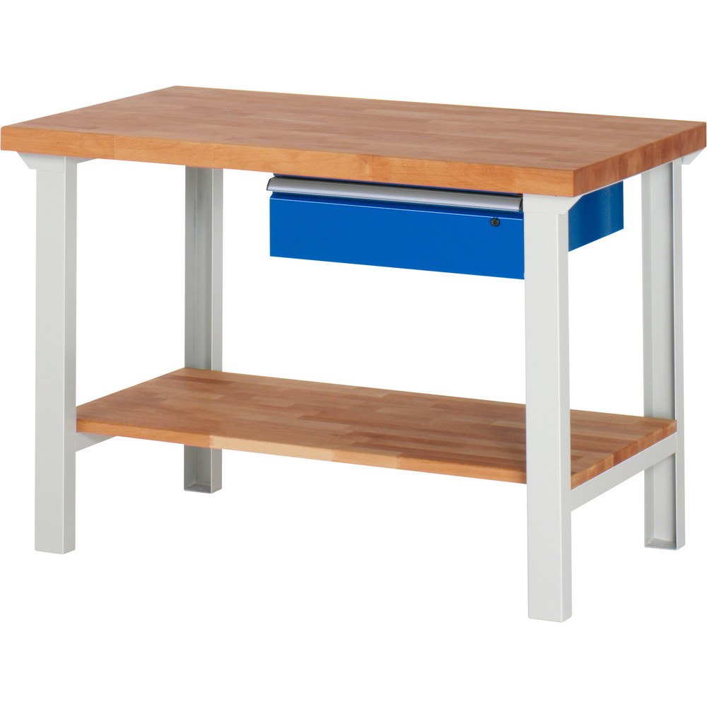 Číslo obrázku produktu 1: Pracovní stůl RAU řada 7000, 1 odkládací plocha z bukového masivu, VxŠxH 840 x 1250 x 700 mm, 1 zásuvka 1 x 150 mm