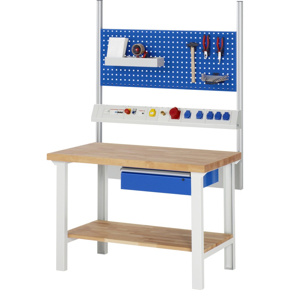 Číslo obrázku produktu 5: Pracovní stůl RAU řada 7000, 1 odkládací plocha z bukového masivu, VxŠxH 840 x 1250 x 700 mm, 1 zásuvka 1 x 150 mm