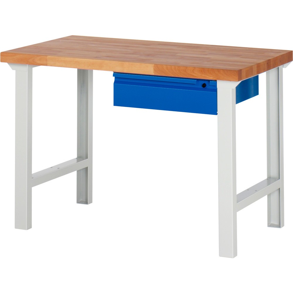 Číslo obrázku produktu 1: Pracovní stůl RAU řada 7000, VxŠxH 840 x 1250 x 700 mm, 1 zásuvka, integrovaná úchytková lišta