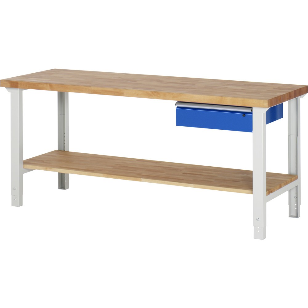 Obrázek produktu: Pracovní stůl RAU řady 7000, V×Š×H 790-1140 2000 × 700 mm, dole odkládací police, 1 zásuvka vpravo