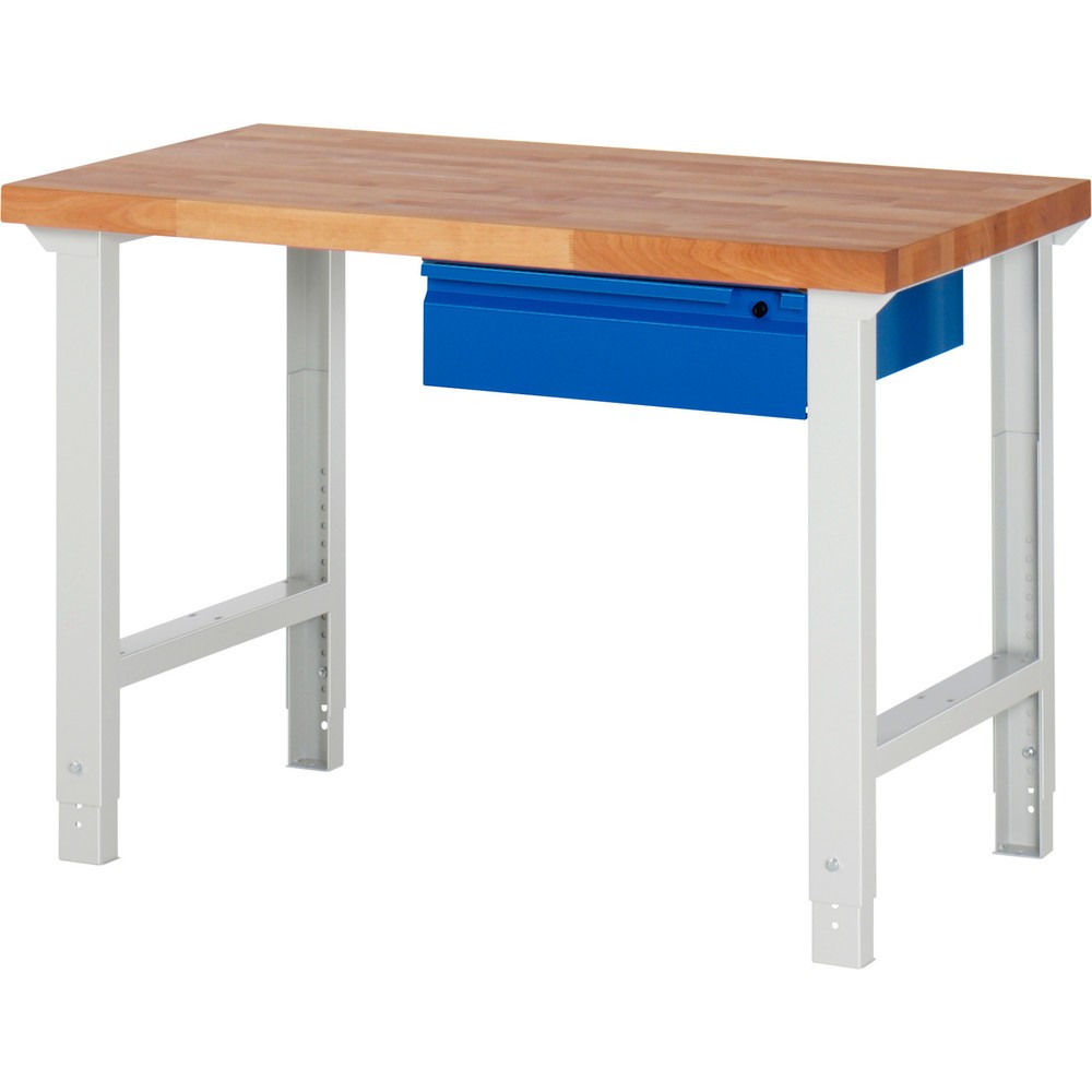 Číslo obrázku produktu 1: Pracovní stůl RAU řada 7000, VxŠxH 790-1140 x 1250 x 700 mm, 1x zásuvka 1 x 150 mm