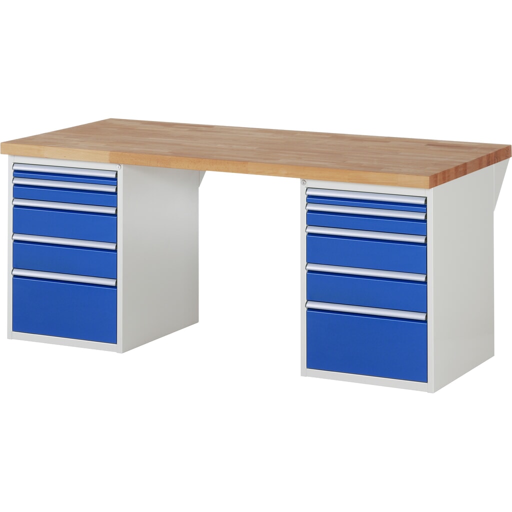 Pracovní stůl RAU, řada 7000, V׊×H 890 × 2000 × 900 mm, 2 spodní kontejnery, každý s 5 zásuvkami Obrázek produktu: Pracovní stůl RAU, řada 7000, V׊×H 890 × 2000 × 900 mm, 2 spodní kontejnery, každý s 5 zásuvkami