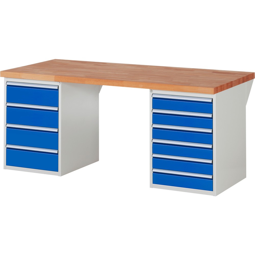 Obrázek produktu: Pracovní stůl RAU řada 7000, 2 kontejnery, VxŠxH 840 x 2000 x 900 mm, 10x zásuvka, 6 x 120 mm, 4 x 180 mm