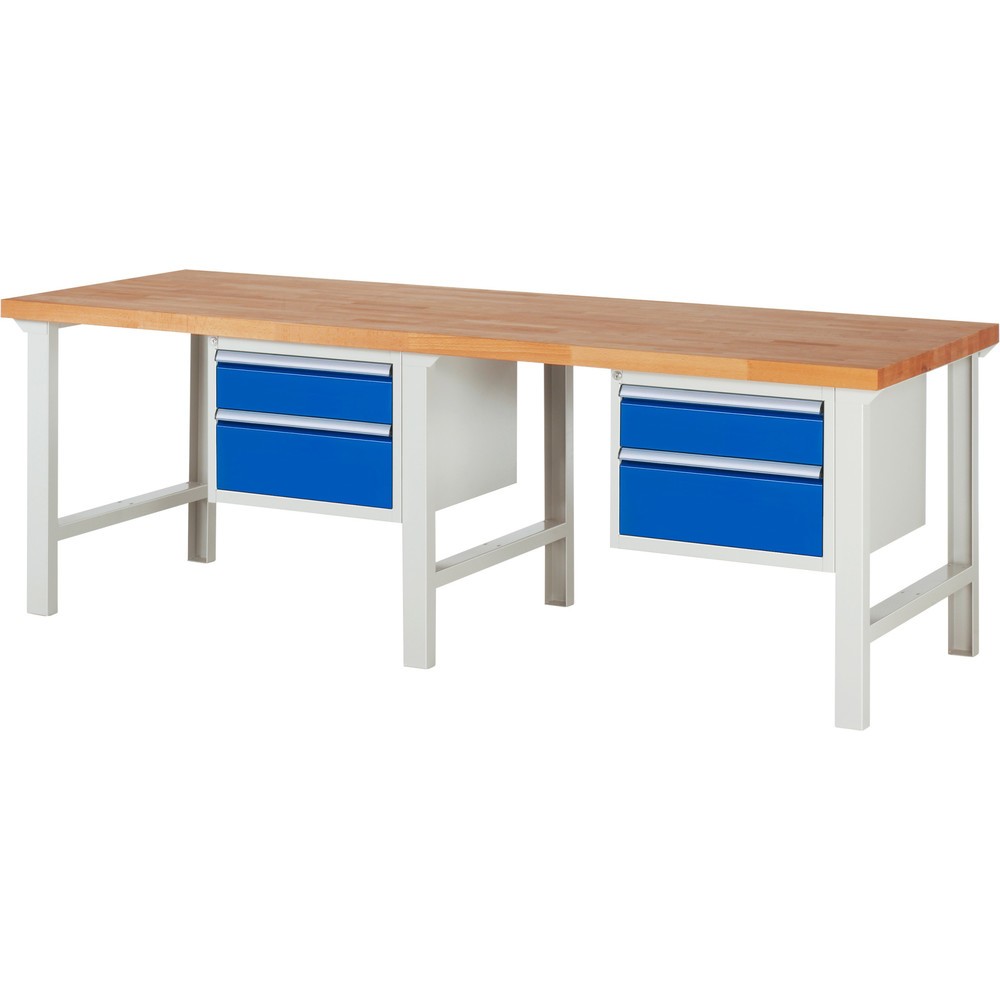 Číslo obrázku produktu 1: Pracovní stůl RAU řada 7000, 2 kontejnery, VxŠxH 840 x 2500 x 900 mm, 4x zásuvka s výsuvem 90 %, 2 x 150 mm, 2 x 210 mm