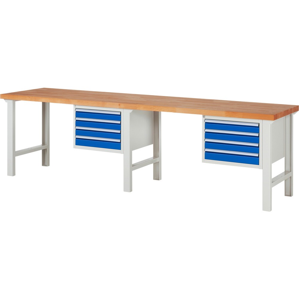 Pracovní stůl RAU řada 7000, 2 kontejner, VxŠxH 840 x 3000 x 700 mm, 8x zásuvka s výsuvem 100 % 8 x 90 mm, nosnost zásuvky 100 kg Číslo obrázku produktu 1: Pracovní stůl RAU řada 7000, 2 kontejner, VxŠxH 840 x 3000 x 700 mm, 8x zásuvka s výsuvem 100 % 8 x 90 mm, nosnost zásuvky 100 kg
