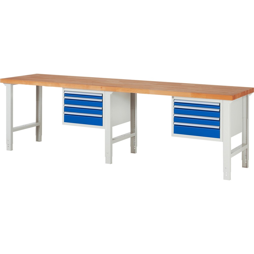 Číslo obrázku produktu 1: Pracovní stůl RAU řada 7000, 2 kontejnery, VxŠxH 790-1140 x 3000 x 700 mm, 8x zásuvka s výsuvem 100 %, 2 x 60 mm, 4 x 90 mm, 2 x 120 mm