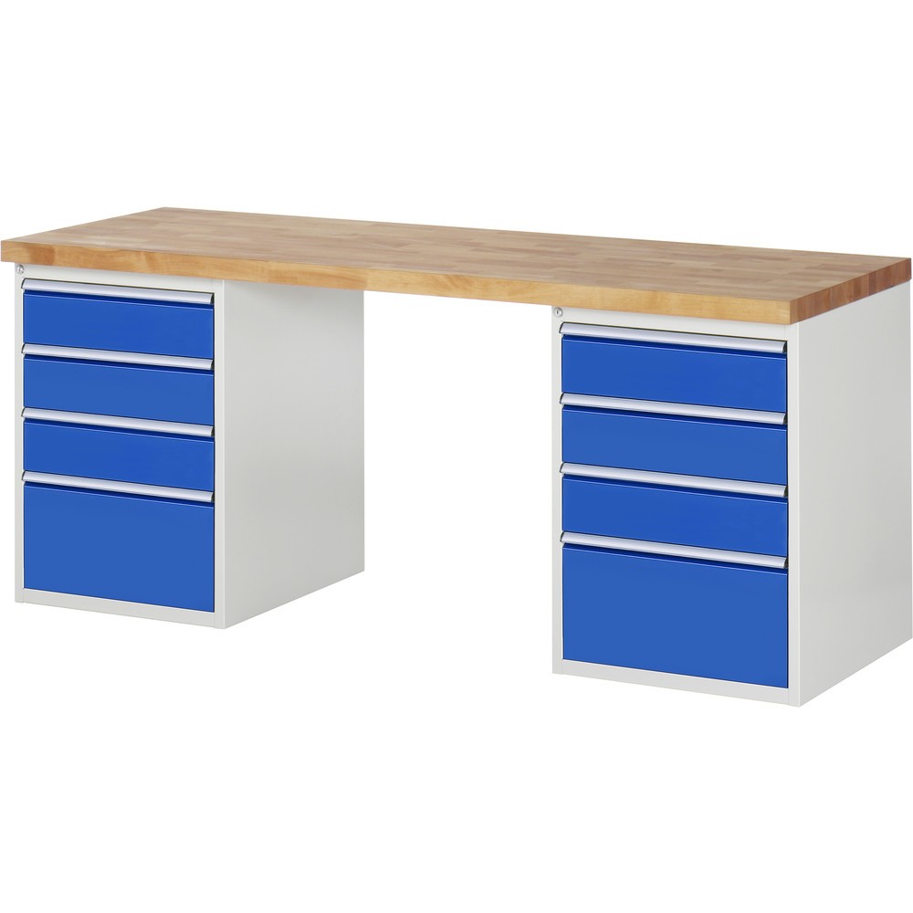 Obrázek produktu: Pracovní stůl RAU, řada 7000, V×Š×H 890 × 2000 × 700 mm, 2 spodní kontejnery, každý se 4 zásuvkami
