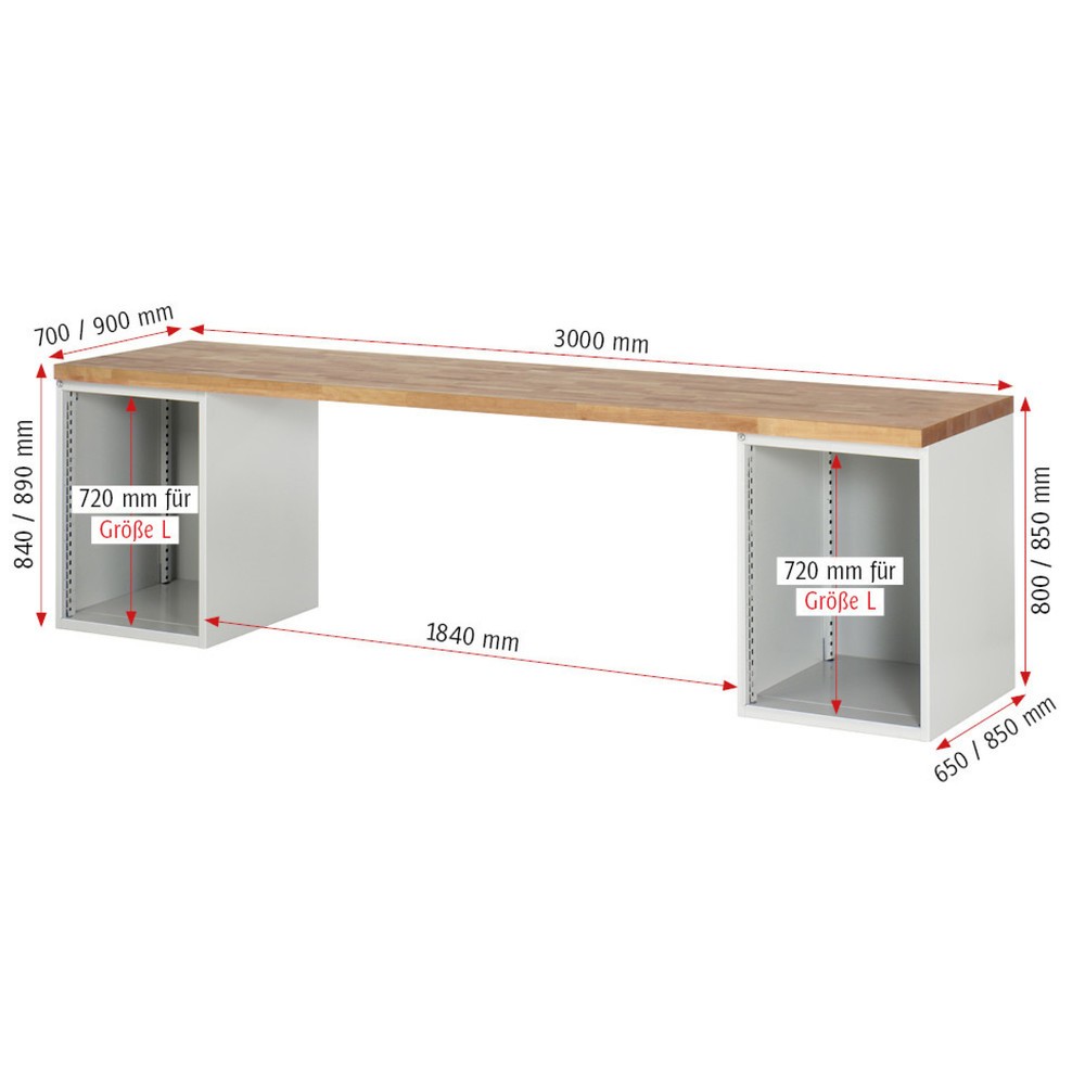 Číslo obrázku produktu 5: Pracovní stůl RAU řada 7000, 2 kontejnery, VxŠxH 890 x 3000 x 900 mm, 10x zásuvka, 6 x 120 mm, 4 x 180 mm
