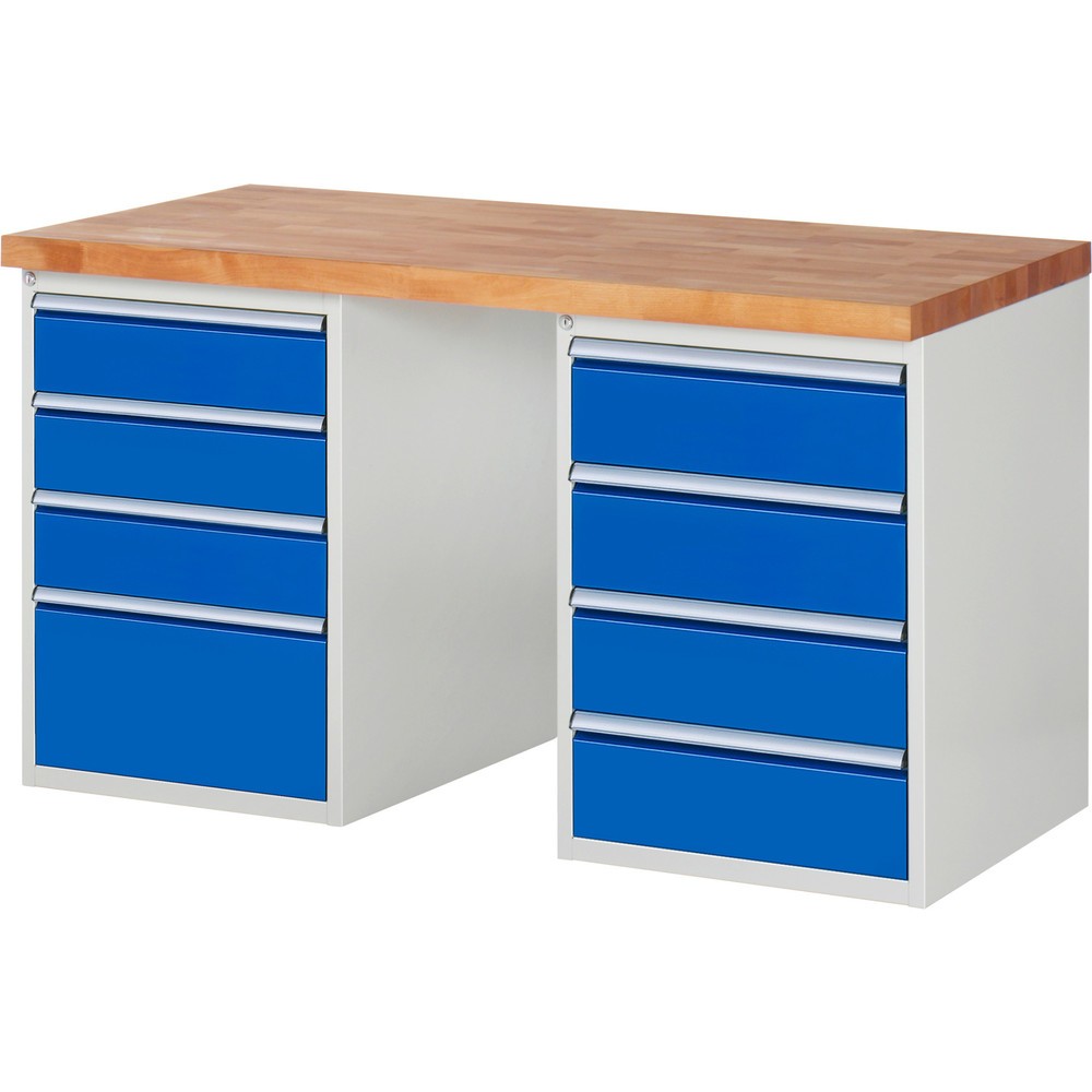 Číslo obrázku produktu 1: Pracovní stůl RAU řada 7000, 2 kontejnery, VxŠxH 890 x 1500 x 700 mm, 8x zásuvka s výsuvem 90 %, 3 x 150, 4 x 180, 1 x 270 mm