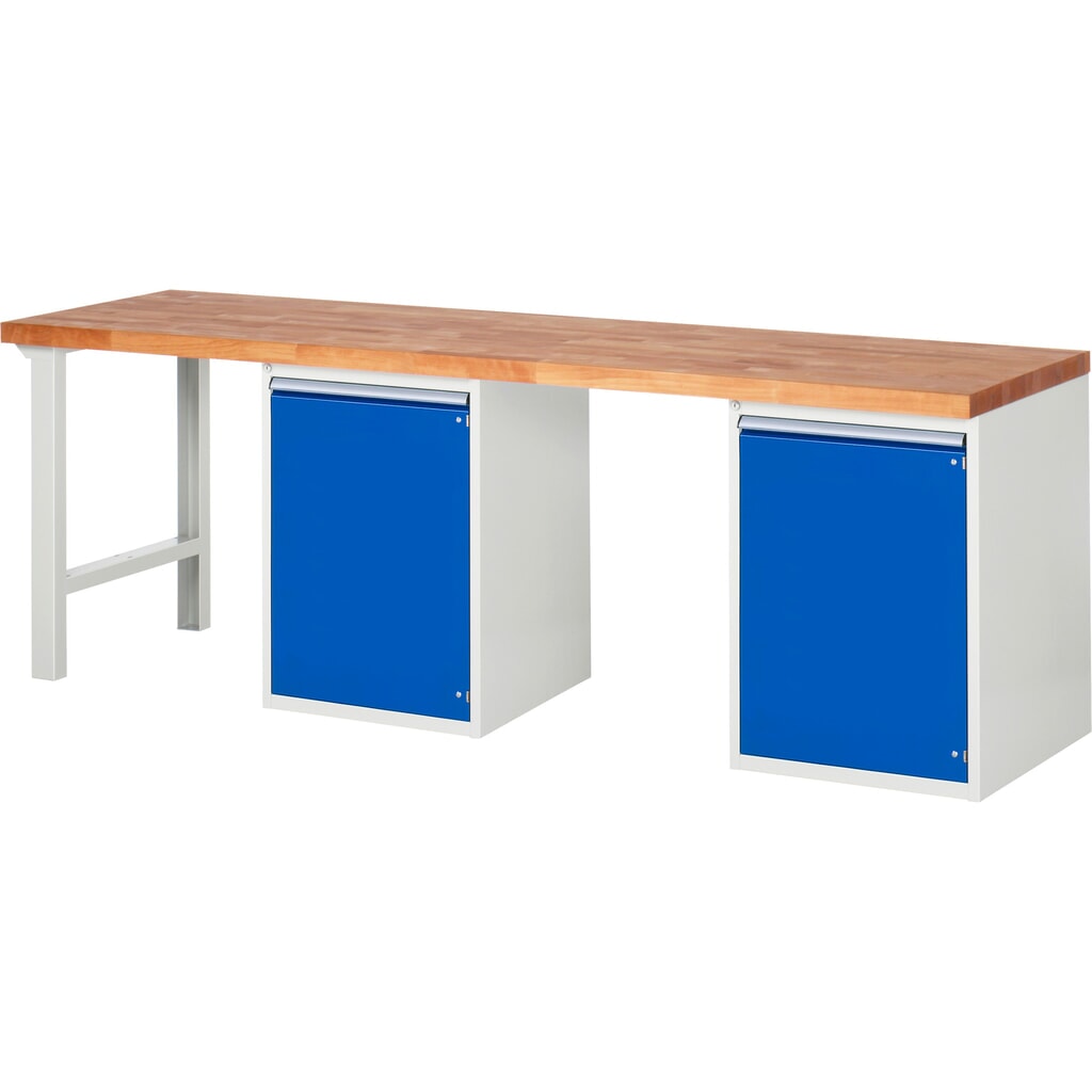 Pracovní stůl RAU řada 7000, 2 kontejnery, VxŠxH 890 x 2500 x 700 mm, 2 police, 2 křídlové dveře Obrázek produktu: Pracovní stůl RAU řada 7000, 2 kontejnery, VxŠxH 890 x 2500 x 700 mm, 2 police, 2 křídlové dveře