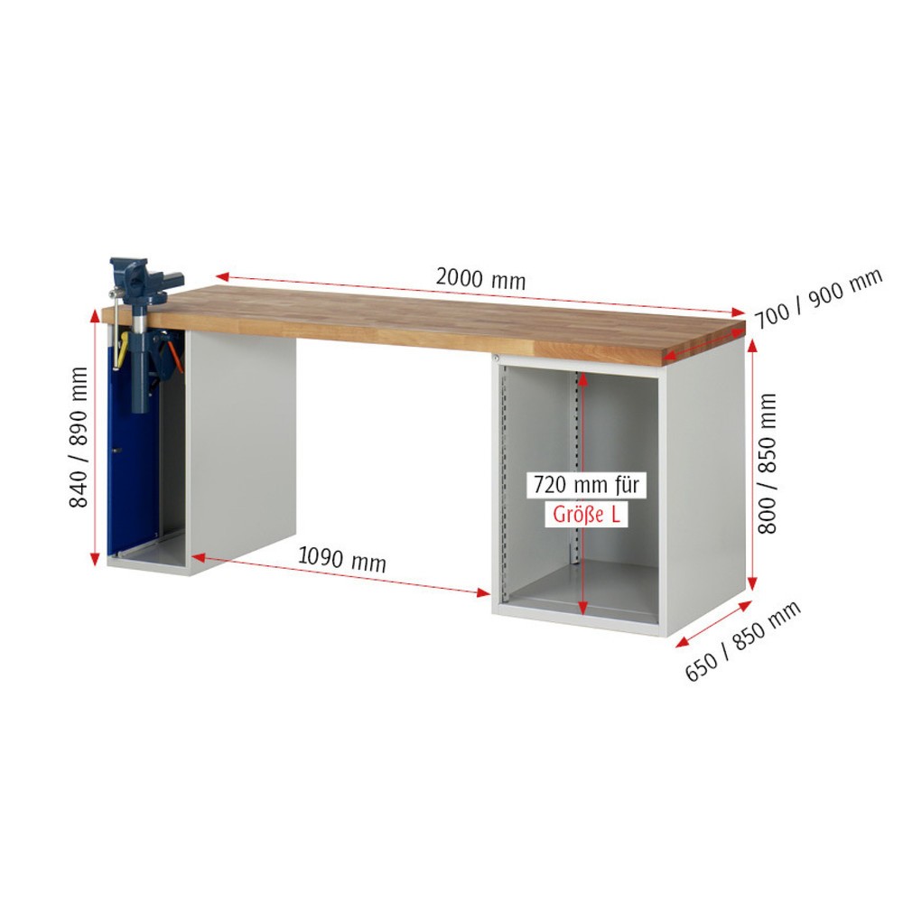 Číslo obrázku produktu 5: Pracovní stůl RAU řada 7000, 2 kontejnery, VxŠxH 840 x 2000 x 700 mm, 5x zásuvka 1 x 60 mm, 1 x 90 mm, 2 x 150 mm, 1 x 270 mm