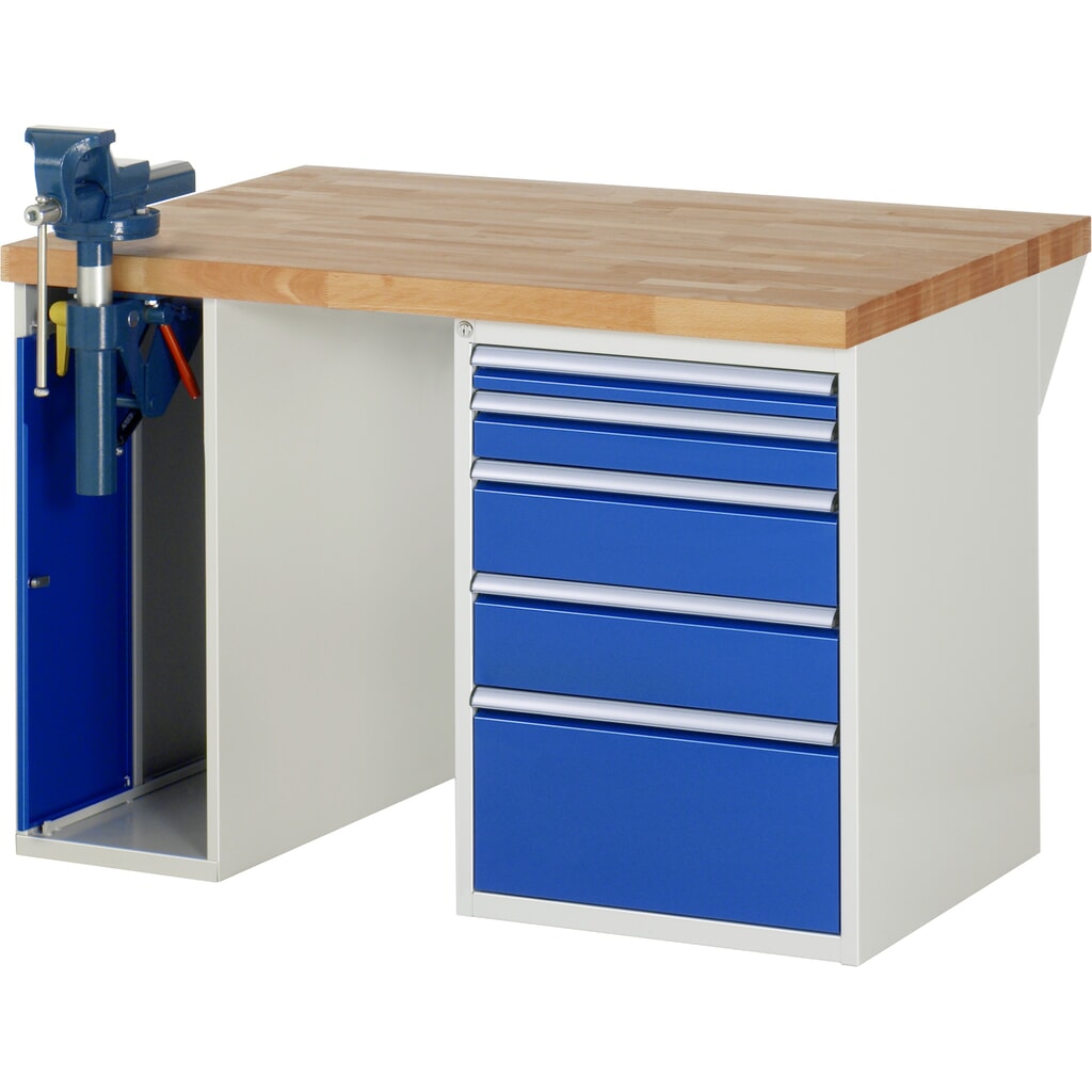 Obrázek produktu: Pracovní stůl RAU řada 7000, 2 kontejnery, VxŠxH 840 x 1250 x 900 mm, 5x zásuvka 1 x 60 mm, 1 x 90 mm, 2 x 150 mm, 1 x 270 mm