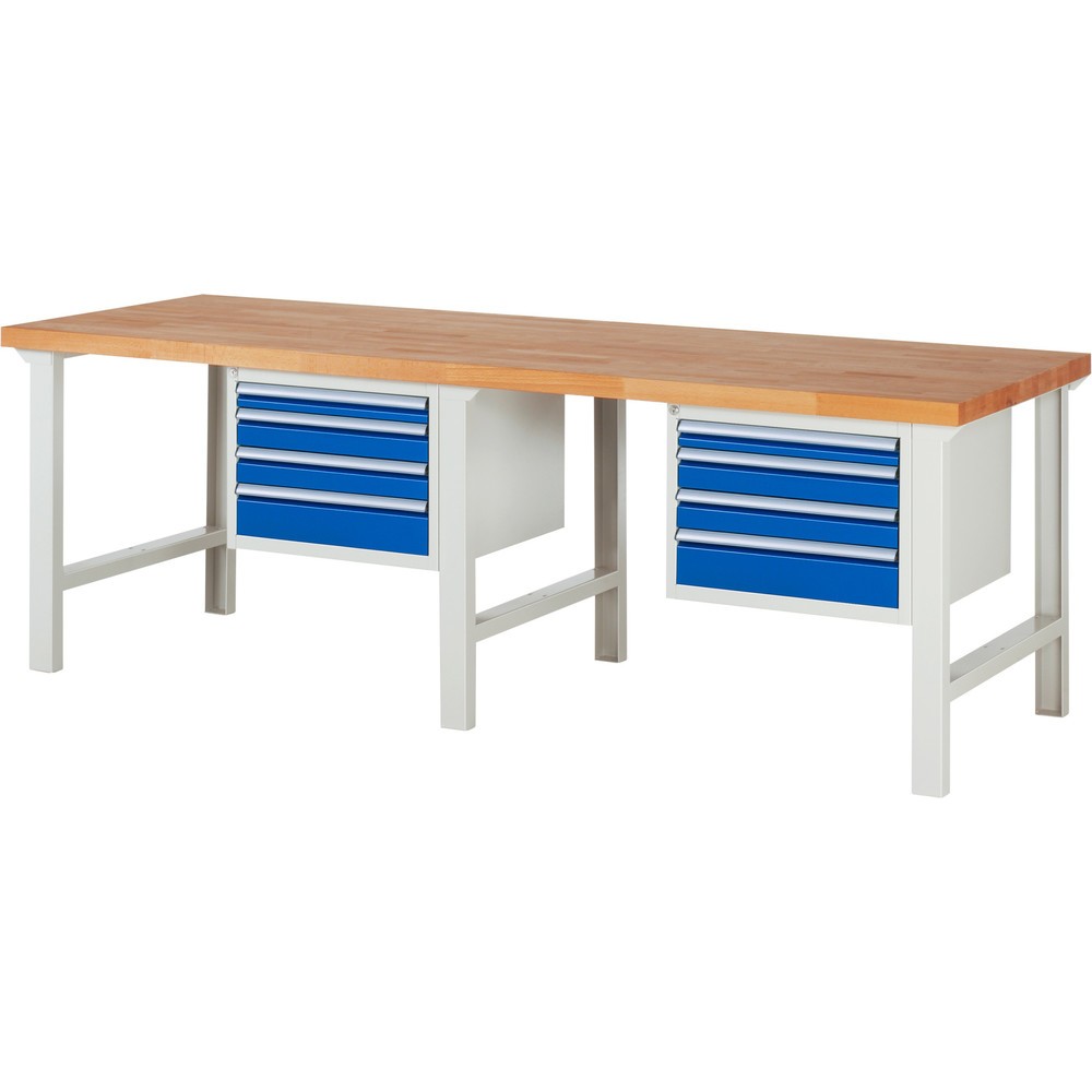 Číslo obrázku produktu 1: Pracovní stůl RAU řada 7000, 2 kontejnery, VxŠxH 840 x 2500 x 900 mm, 8x zásuvka s výsuvem 90 %, 2 x 60 mm, 4 x 90 mm, 2 x 120 mm