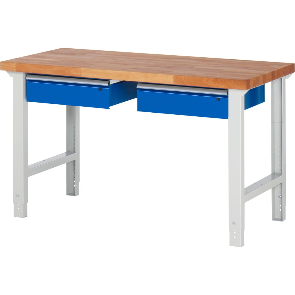 Pracovní stůl RAU řada 7000, VxŠxH 790-1140 x 1500 x 700 mm, 2 zásuvky 2 x 150 mm Obrázek produktu: Pracovní stůl RAU řada 7000, VxŠxH 790-1140 x 1500 x 700 mm, 2 zásuvky 2 x 150 mm