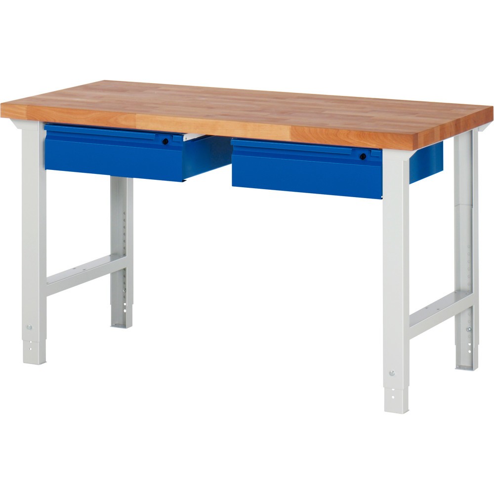 Číslo obrázku produktu 1: Pracovní stůl RAU řada 7000, VxŠxH 790-1140 x 1500 x 700 mm, 2 zásuvky 2 x 150 mm