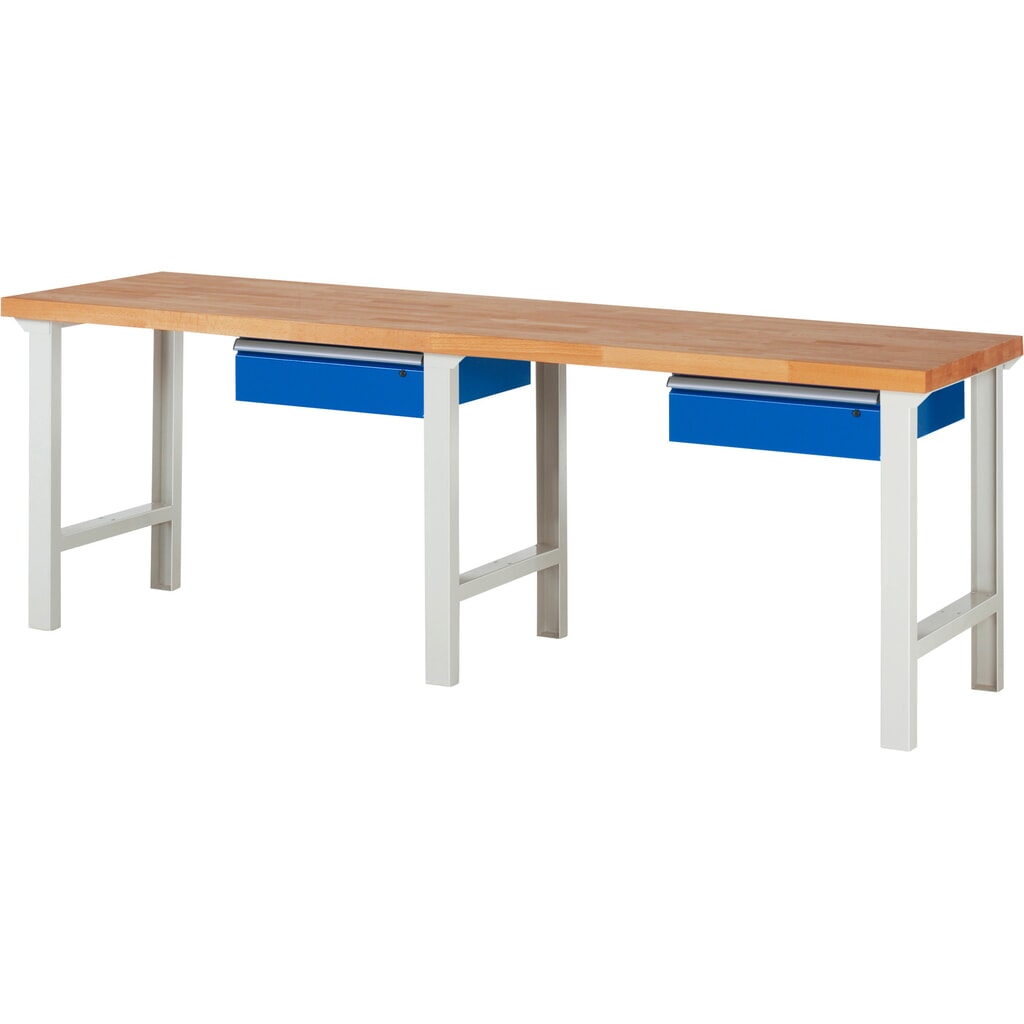 Obrázek produktu: Pracovní stůl RAU řada 7000, VxŠxH 840 x 2500 x 700 mm, 2 zásuvky 2 x 150 mm