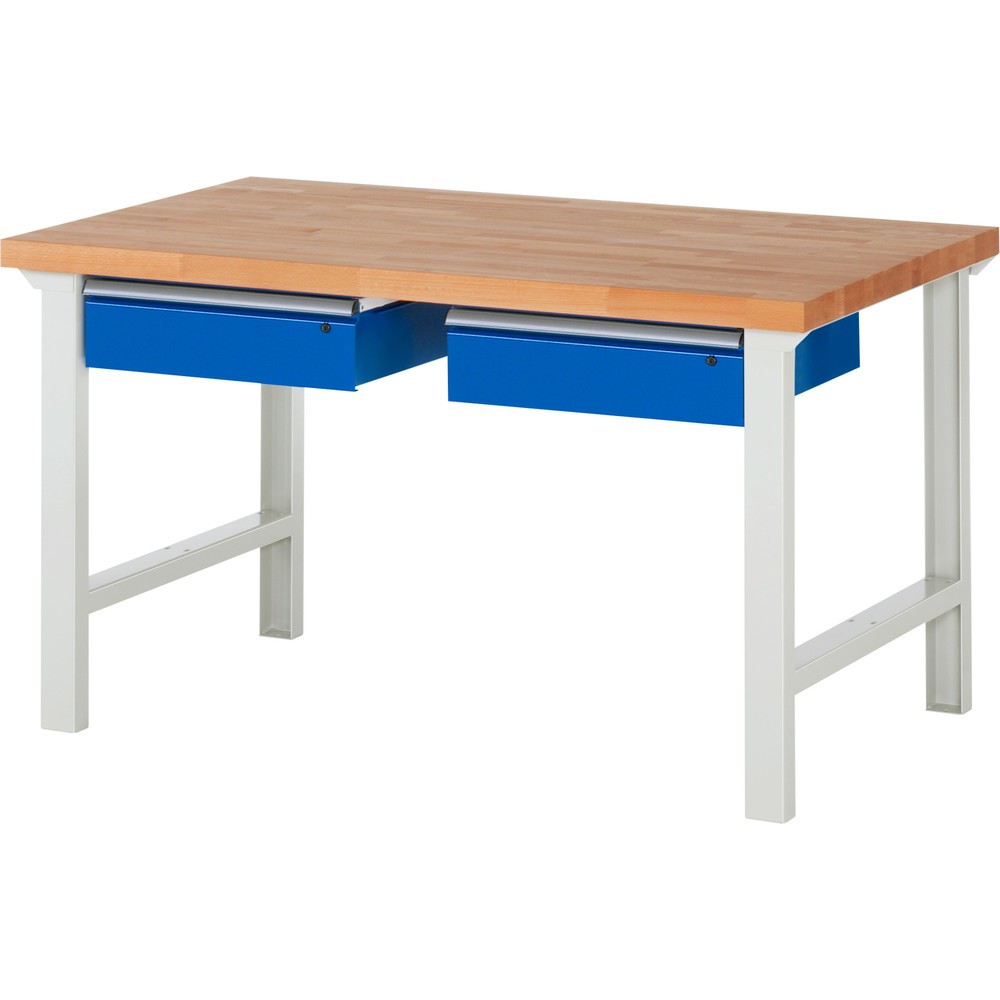 Číslo obrázku produktu 1: Pracovní stůl RAU řada 7000, VxŠxH 840 x 1500 x 900 mm, 2 zásuvky 2 x 150 mm
