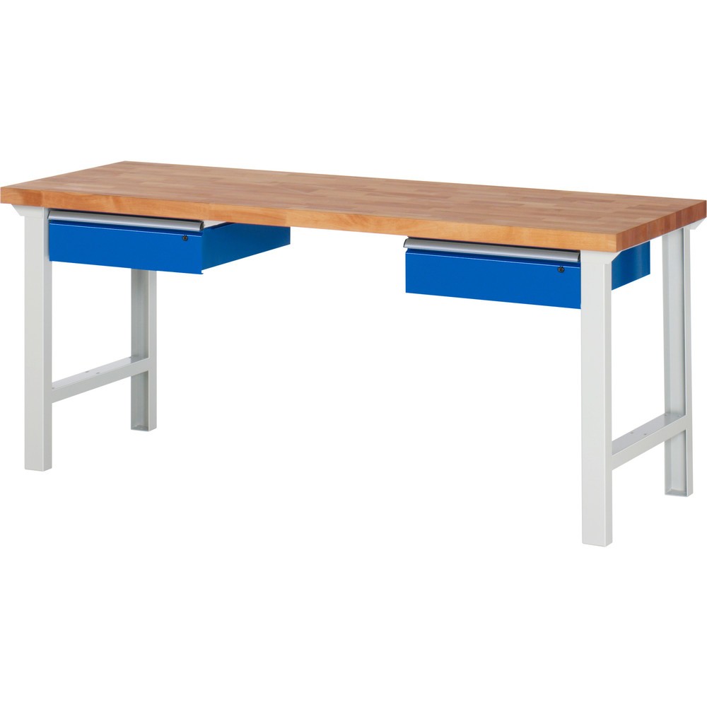 Číslo obrázku produktu 1: Pracovní stůl RAU řada 7000, VxŠxH 840 x 2000 x 700 mm, 2 zásuvky 2 x 150 mm