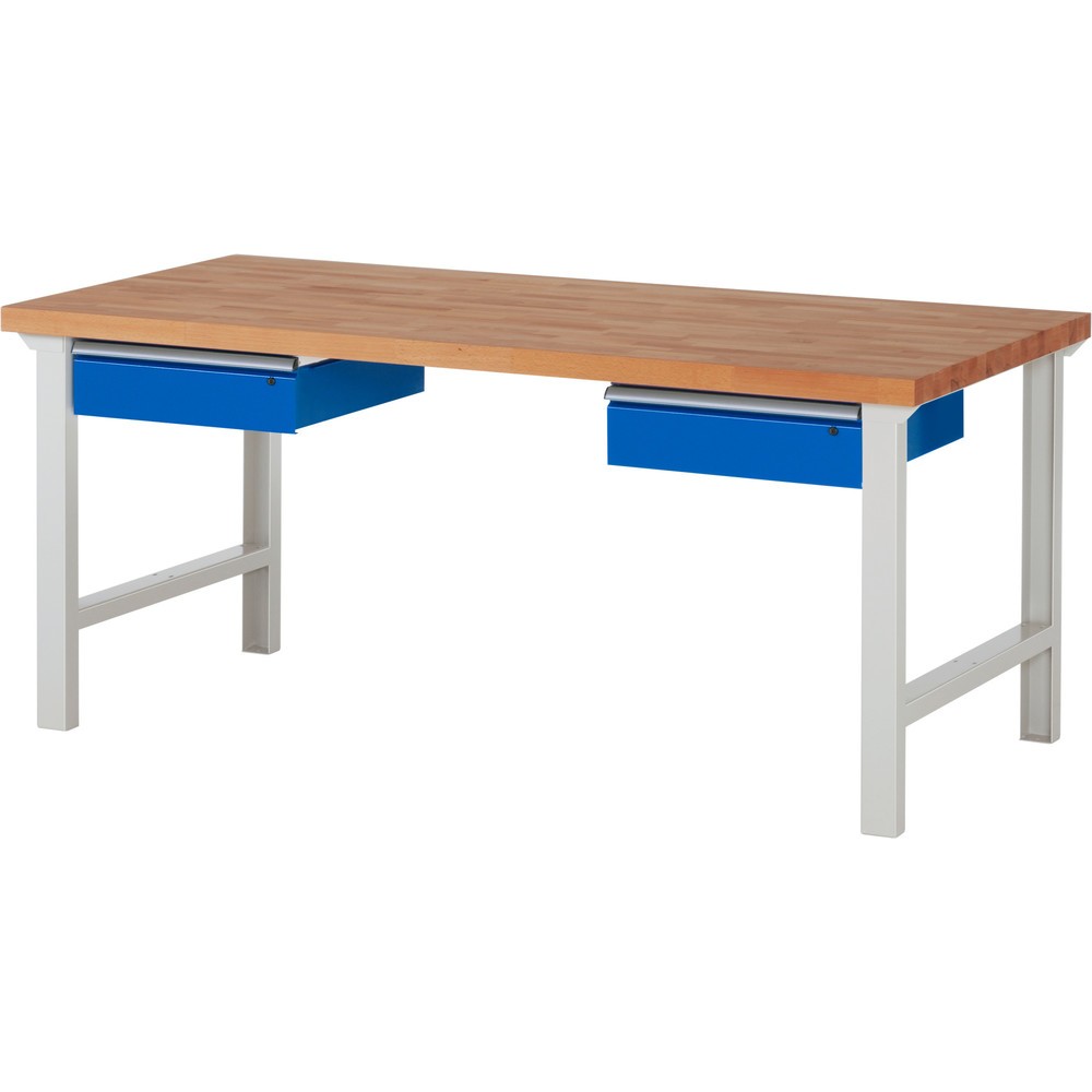 Číslo obrázku produktu 1: Pracovní stůl RAU řada 7000, VxŠxH 840 x 2000 x 900 mm, 2 zásuvky 2 x 150 mm