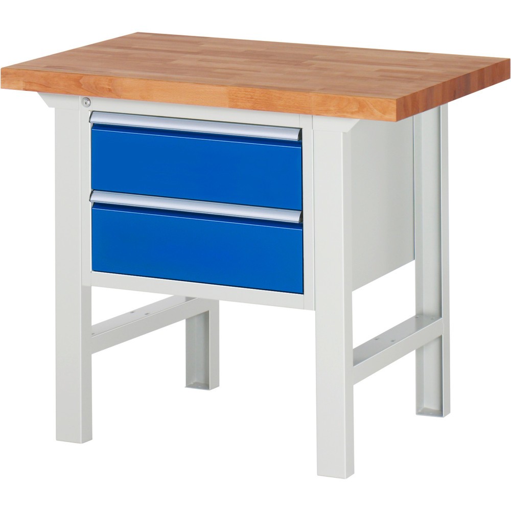 Číslo obrázku produktu 1: Pracovní stůl RAU řada 7000, VxŠxH 840 x 1000 x 700 mm, 2 zásuvky 2 x 180 mm, nosnost zásuvky 100 kg