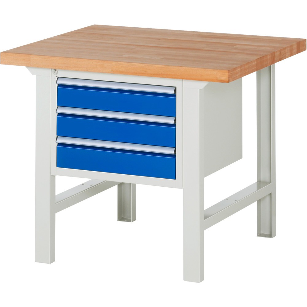 Číslo obrázku produktu 1: Pracovní stůl RAU řada 7000, 1 kontejner, VxŠxH 840 x 1000 x 900 mm, 3x zásuvka s výsuvem 90 % 3 x 120 mm, nosnost zásuvky 100 kg