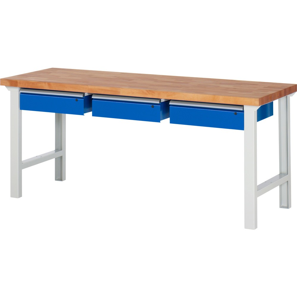 Číslo obrázku produktu 1: Pracovní stůl RAU řada 7000, VxŠxH 840 x 2000 x 700 mm, 3 zásuvky 3 x 150 mm, nosnost zásuvky 50 kg