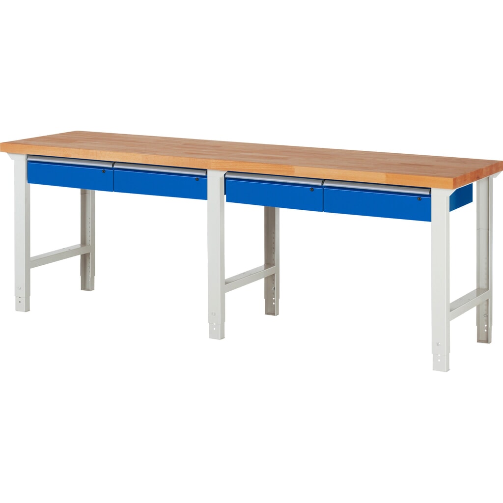 Obrázek produktu: Pracovní stůl RAU řada 7000, VxŠxH 790-1140 x 2500 x 700 mm, 4 zásuvky 4 x 150 mm