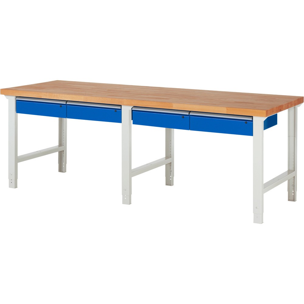 Číslo obrázku produktu 1: Pracovní stůl RAU řada 7000, VxŠxH 790-1140 x 2500 x 900 mm, 4 zásuvky 4 x 150 mm