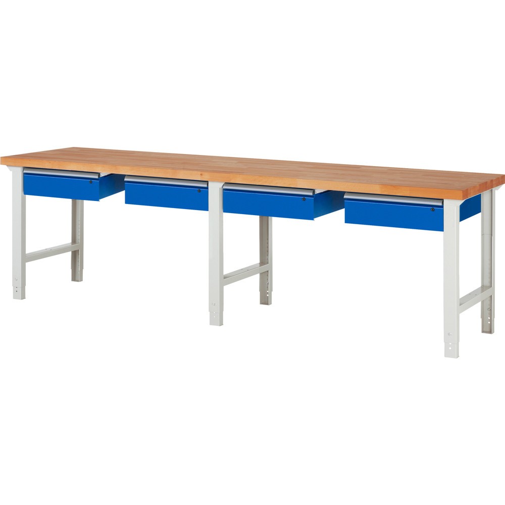 Číslo obrázku produktu 1: Pracovní stůl RAU řada 7000, VxŠxH 790-1140 x 3000 x 700 mm, 4 zásuvky 4 x 150 mm