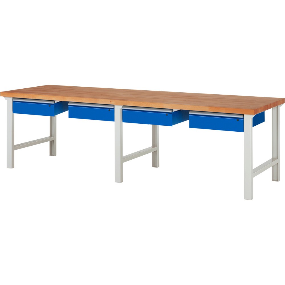 Číslo obrázku produktu 1: Pracovní stůl RAU řada 7000, VxŠxH 840 x 3000 x 900 mm, 4 zásuvky 4 x 150 mm