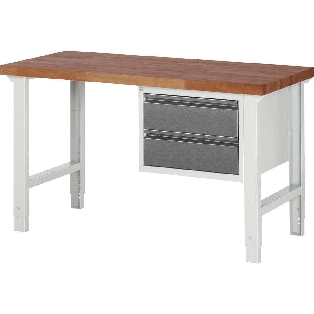 Pracovní stůl RAU řada 7000, pracovní deska červený buk masivní, 1x kontejner, VxŠxH 790-1140 x 1500 x 700 mm, 2x zásuvka 2 x 180 mm Obrázek produktu: Pracovní stůl RAU řada 7000, pracovní deska červený buk masivní, 1x kontejner, VxŠxH 790-1140 x 1500 x 700 mm, 2x zásuvka 2 x 180 mm