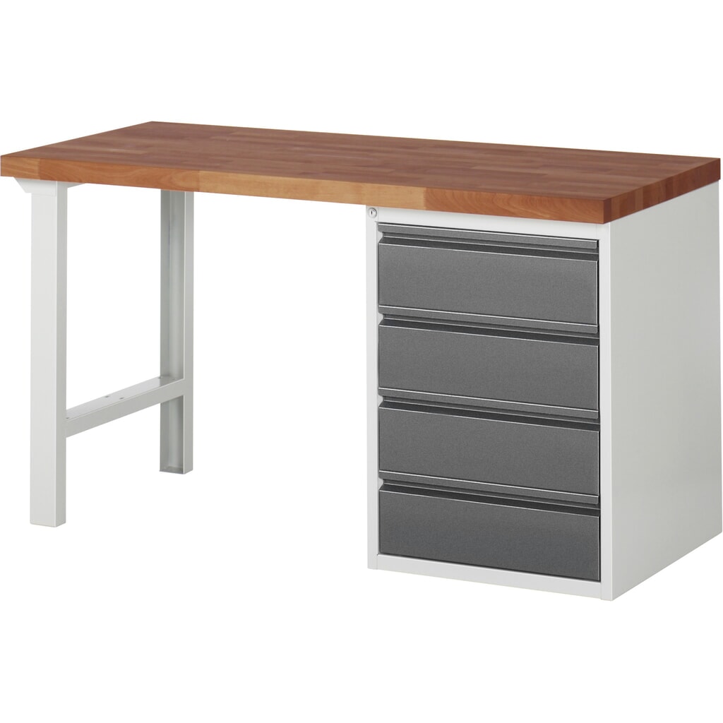 Pracovní stůl RAU řada 7000, pracovní deska červený buk masivní, 1x kontejner, VxŠxH 890 x 1500 x 700 mm, 4x zásuvka 4 x 180 mm Obrázek produktu: Pracovní stůl RAU řada 7000, pracovní deska červený buk masivní, 1x kontejner, VxŠxH 890 x 1500 x 700 mm, 4x zásuvka 4 x 180 mm