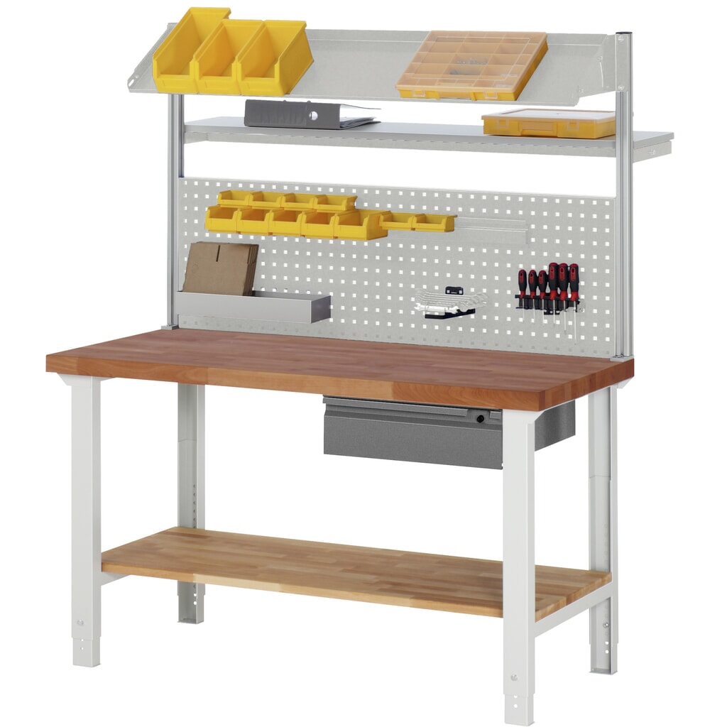 Pracovní stůl RAU řada 7000, pracovní deska červený buk masivní, 1 zásuvka, VxŠxH 790-1140 x 1500 x 700 mm, 1 zásuvka Číslo obrázku produktu 3: Pracovní stůl RAU řada 7000, pracovní deska červený buk masivní, 1 zásuvka, VxŠxH 790-1140 x 1500 x 700 mm, 1 zásuvka