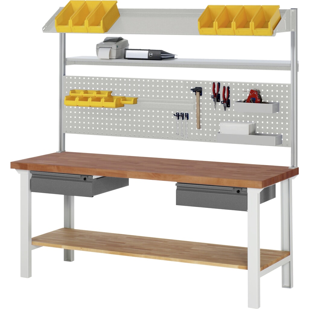 Pracovní stůl RAU řada 7000, pracovní deska červený buk masivní, 1 zásuvka, VxŠxH 790-1140 x 1500 x 700 mm, 1 zásuvka Číslo obrázku produktu 4: Pracovní stůl RAU řada 7000, pracovní deska červený buk masivní, 1 zásuvka, VxŠxH 790-1140 x 1500 x 700 mm, 1 zásuvka