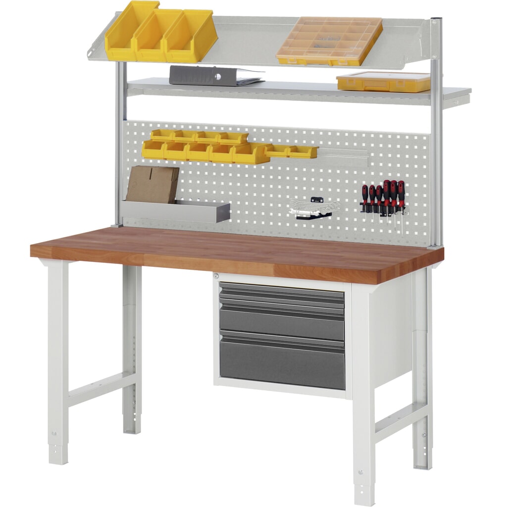 Pracovní stůl RAU řada 7000, pracovní deska červený buk masivní, 1 zásuvka, VxŠxH 790-1140 x 1500 x 700 mm, 1 zásuvka Číslo obrázku produktu 5: Pracovní stůl RAU řada 7000, pracovní deska červený buk masivní, 1 zásuvka, VxŠxH 790-1140 x 1500 x 700 mm, 1 zásuvka